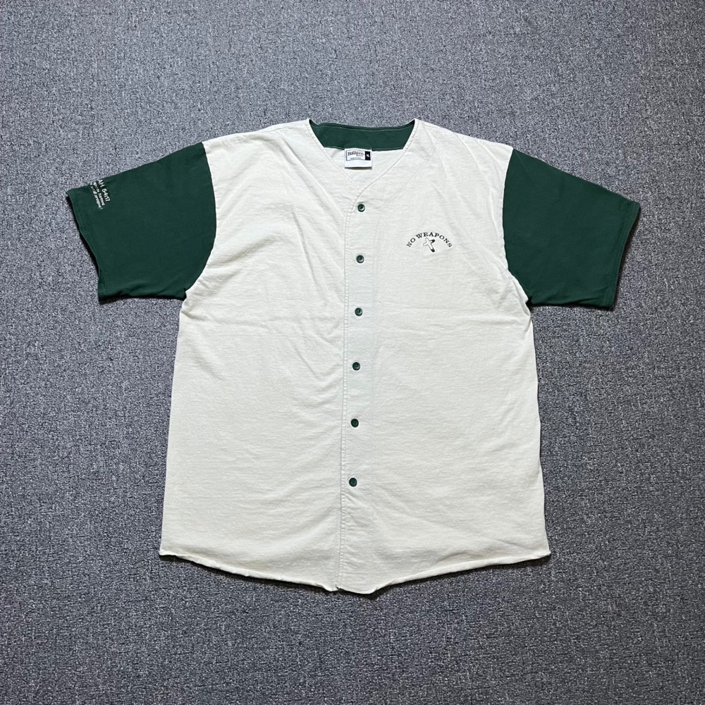 Vintage‎ Badger Sport Baseball Jersey XL Cream Green Isaiah 54:17 Religious 90s